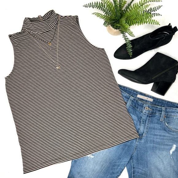 Chico's Tops - Chico’s Touch of Cool Sleeveless Mockneck Top, Striped, 8 Medium 570312337